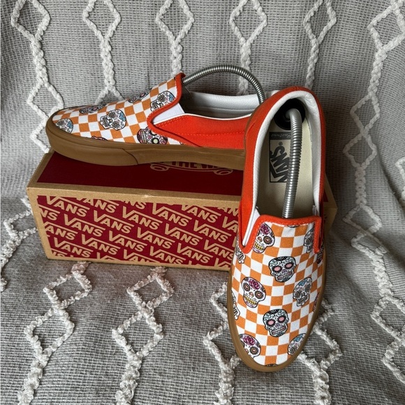 Vans Shoes - Vans Orange Checkerboard Sugar Skull Day of the Dead Custom Design Size 10 Shoes